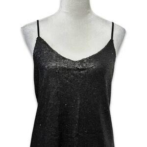 Joe Fresh Camisole Top Sequined Adjustable Spaghetti Straps Black W Small